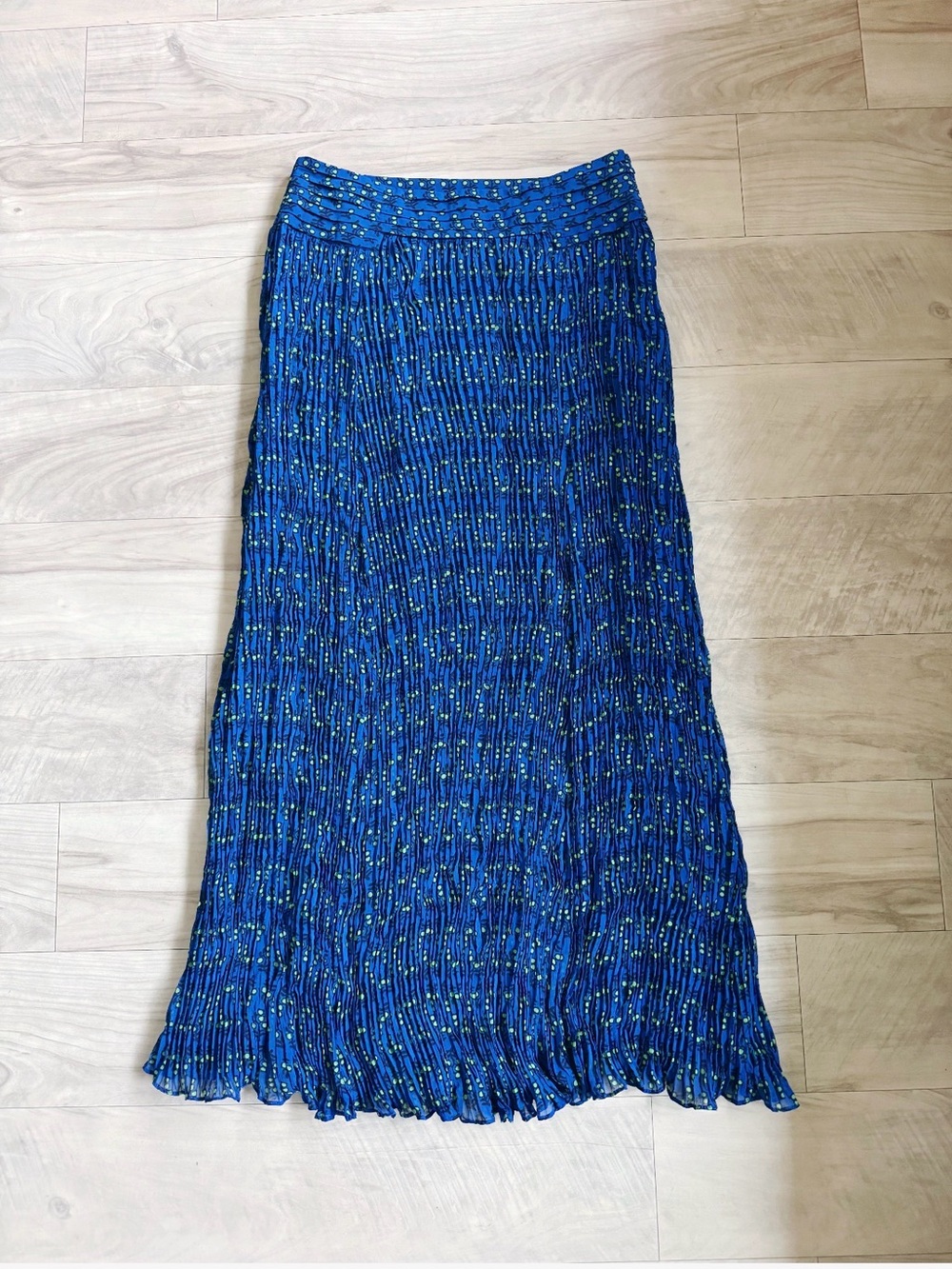 Tory Burch Blue Pleated Maxi Skirt with Subtle Dot Print